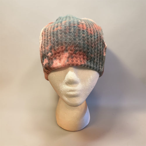 Grey/Pink Waffle knit beanie